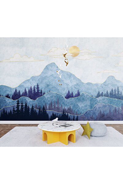 LOTUS AURA Sulu Boya Dağ Manzaralı Duvar Kağıdı, Orman Manzaralı Duvar Resmi