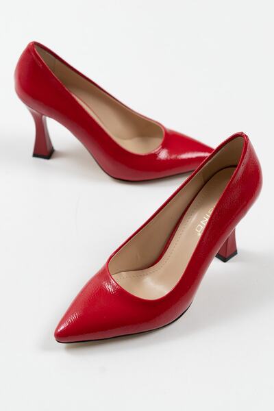 MASSOLE Stiletto Kırmızı Rugan Yeni Sezon Günlük Şık El Yapımı Yerli Üretim