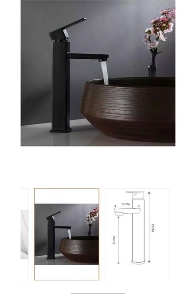 İSAOĞLU YAPI Black Bowl Sink Faucet Matte Black Sink Faucet Square Modern Design