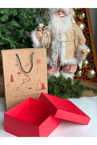 QUEEN AKSESUAR Large Kraft Cardboard Deer Pine Tree Christmas Patterned Gift Package Bag Pouch 2 Pieces