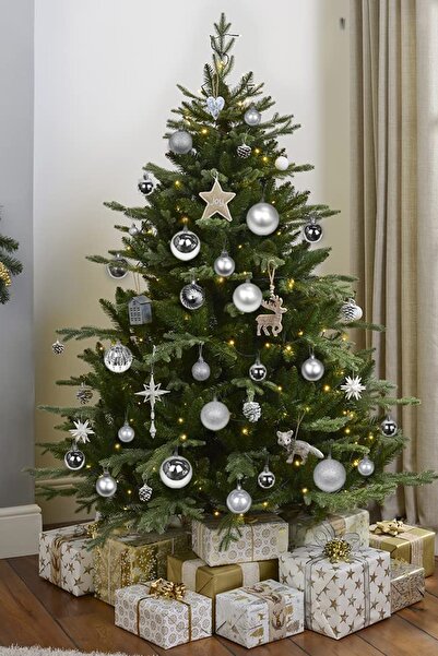 Parti dolabı 6 τμχ Μεγάλο Μέγεθος Ασημί Γκρι Χριστουγεννιάτικο Στολίδι Πεύκο Πρωτοχρονιάτικο Χριστουγεννιάτικο Διακόσμηση Γυαλιστερό Cici Στολίδι μπάλας 6cm