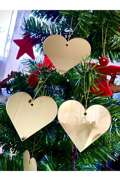 Mini Tasarım Atölyem Gold Plexi Heart Christmas Tree Ornament Set