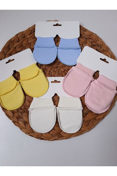 PİLEKİ BABY Newborn Baby Gloves 0 6 Months 100% Combed Cotton 4 Pairs Gloves
