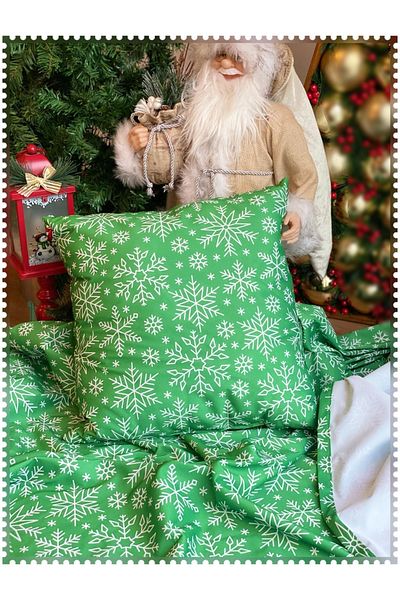 QUEEN AKSESUAR New Year's Green Snowflake Patterned Decoration Carefree Fabric Throw Pillow Pillow Table Bed Cover Set