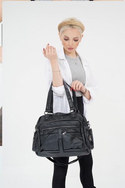 YOGII Geantă model Utah Geantă de umăr cu mai multe compartimente din piele s...