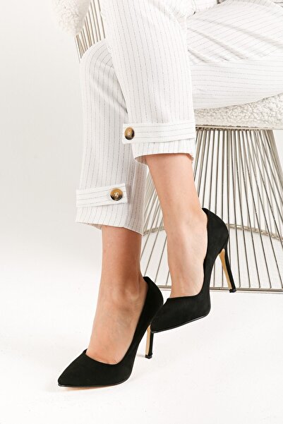 çetin ayakkabı 59-1945 Siyah Süet 11 Cm Stiletto Ayakkabı