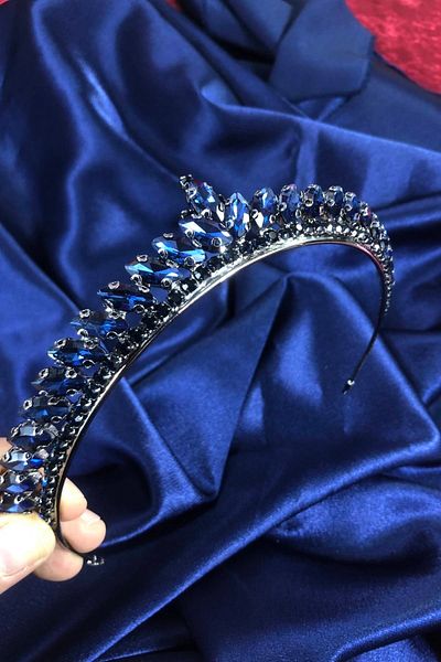 Hobigram Coroană de mireasă Henna cu piatră subțire bleumarin – Coroană, piatră de cristal, model elegant, coroană de mireasă, accesoriu de păr