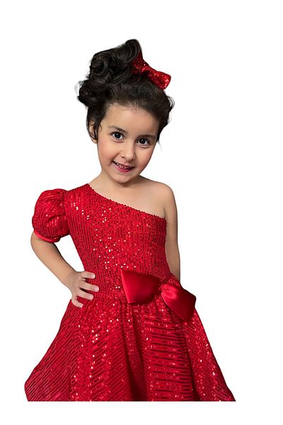 zühre balaban Girl's Red Red Shine Zb Kids One Shoulder Sequined Evening Dress