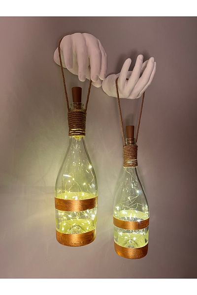 Mes Reves Handmade Sculpture Hand Decorated LED Lighted Gold Gilt Processing Glass Champagne Bottle Sconce Set of 2