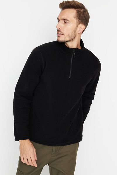 Trendyol Collection Μαύρο φούτερ από φλις γιακά με φερμουάρ - TMNAW23SW00395