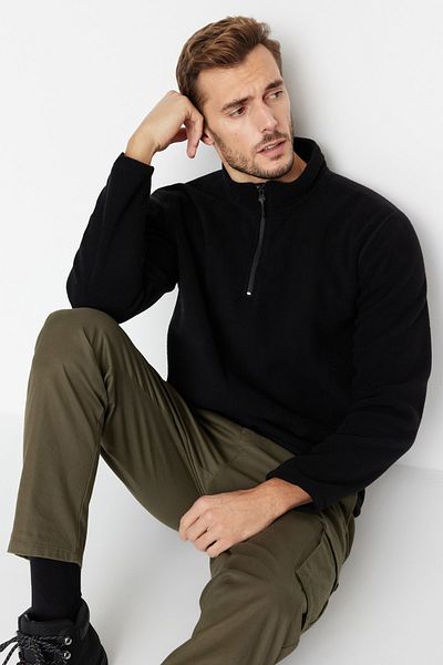 Trendyol Collection Μαύρο φούτερ από φλις γιακά με φερμουάρ - TMNAW23SW00395