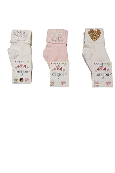 3 Çift Bir Arada Pamuklu Taş Süslemeli Rahat Unisex Bebek Çorabı