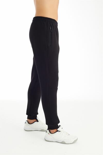 CROZWİSE Elastic Leg - Men's Raised Black Sweatpants - 2195-10