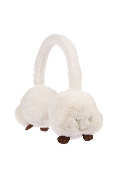 Kitti Arıcı Store New Season Girl's Winter Cream Color Plush Headphones