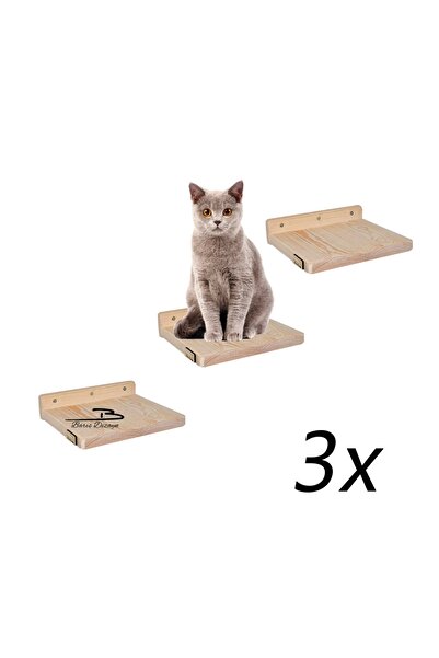 Barış Dizayn Doğal Ahşap Duble Kedi Basamağı Kedi Duvar Yürüyüş Yolu Parkur 3...