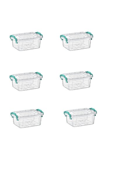 ELEGANCEV طقم حاوية تخزين صغيرة مستطيلة شفافة بقفل 1.75 لتر - 6 قطع