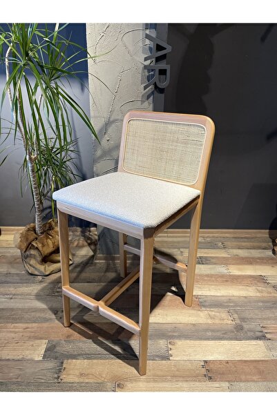 modelsa design Ahşap Hazeranlı Masif Mutfak Adası Yüksek Sandalye