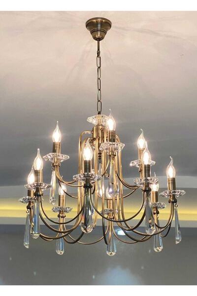 yıldırımavize Double Storey 12-Piece Brown Tumbled Chandelier - Fully Assembled (8-4)