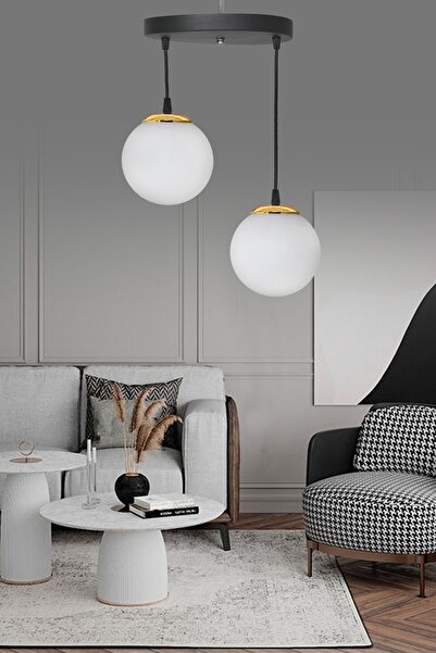 ŞL Şef Light Sarkıt Tepsi Siyah 2'li Beyaz Camlı Avize