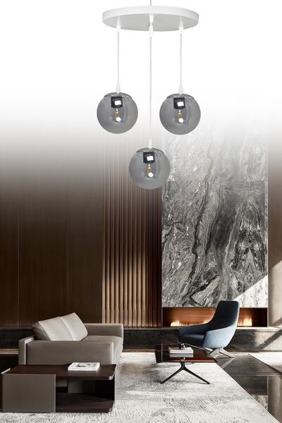 SEFHOME Sarkıt Tepsi Beyaz 3'lü Füme Camlı Avize