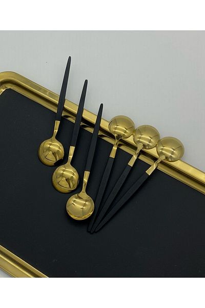 BRONDOFF Ikon Black-gold 6 Pieces Nescafe Teaspoon