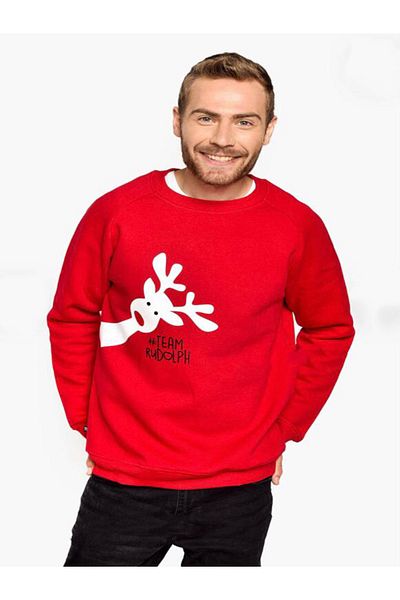 Buğraterzimoda Πρωτοχρονιάτικο Χριστουγεννιάτικο Χριστουγεννιάτικο εμπριμέ Οικογενειακό Φούτερ με στάμπα ελαφιού (Η μοναδική τιμή είναι)
