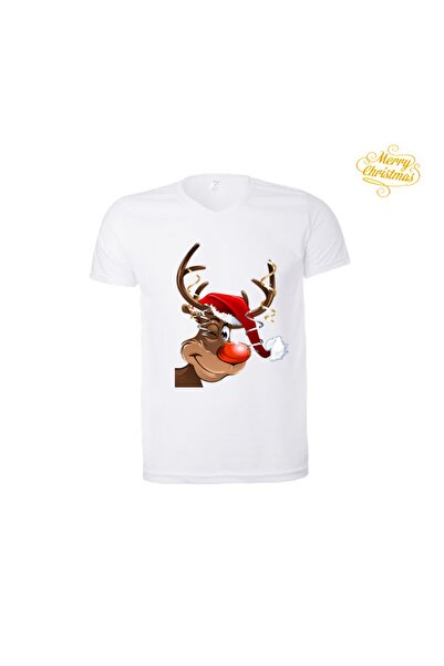 HediyeMania Λευκό χριστουγεννιάτικο μπλουζάκι Unisex ανδρικό μπλουζάκι από βα...