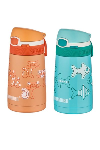 Shamobo Set of 2 Steel Thermos with Straw 350ml -6 Hours Thermal Insulation-