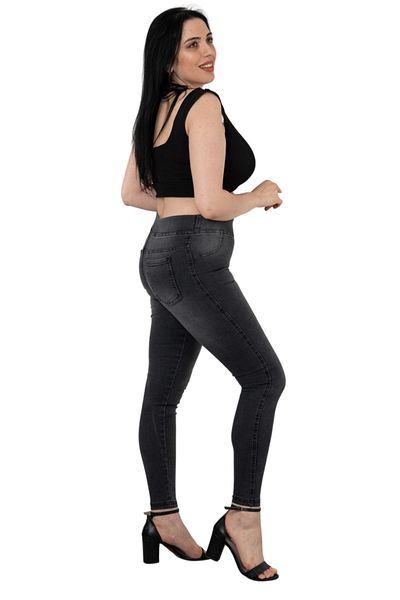 AZEM Women's Jeans Gathering Full Lycra Elastic Waist High Waist Large / Small Size - Smoked