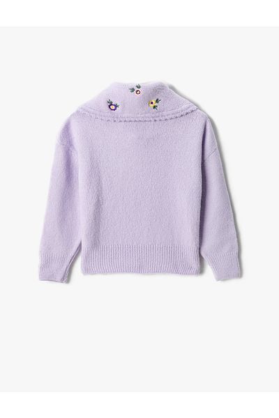 Koton Embroidered Hair Knit Sweater Soft Textured Wide Baby Collar