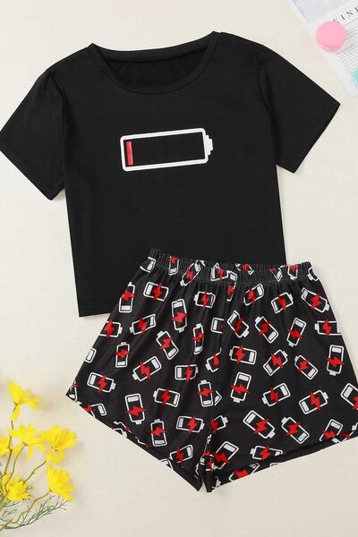 PEMBİŞ HOMEWEAR Tex Supersoft Shorts Set Battery