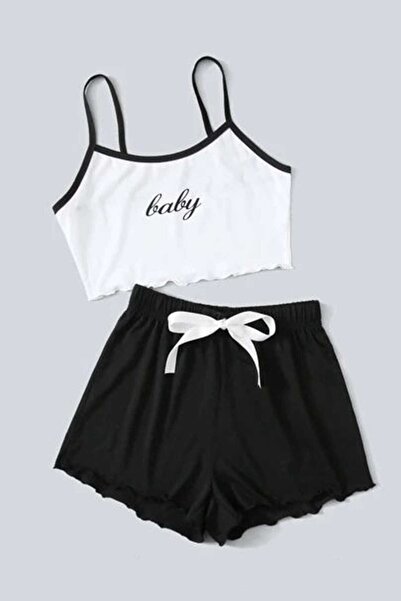 PEMBİŞ HOMEWEAR Angelina Black White Baby Ultrasoft Şort Şort Takım 2006