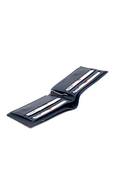 Eminsa Men's Navy Blue Genuine Leather Wallet with Magnet Money Clip