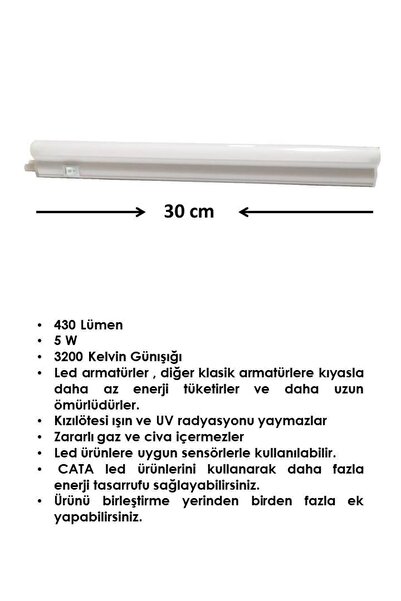 Cata Ct-2466 5w Anahtarlı Eklenebilir Ledli Bant Armatür Günışığı 31,5 Cm