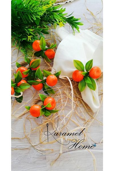 Karamelhome Tangerine Figured Napkin Ring Set of 6