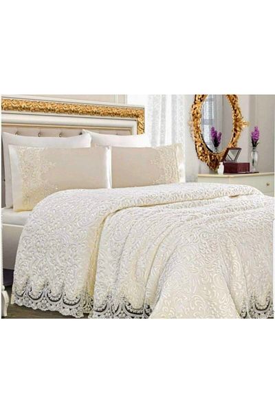 KARATOPCULAR HOME COLLECTİON 6 Piece Blanket Set French Lace Suitable for Dowry