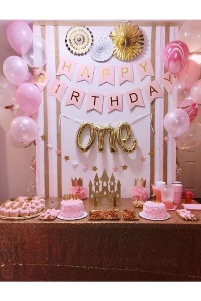 MERİ PARTİ 1 Yaş Balon Konsept One Balon Ve Happy Bırthday Banner Doğum Günü ...