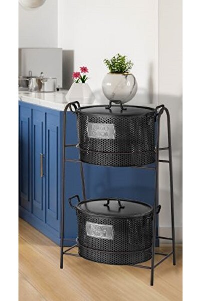 The Mia Galvaniz Standlı 2 Katlı Içi 2 Hazneli Patates Soğan Sebze Meyve Kova...