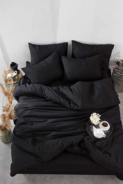 BELLA RAGEZZA HOME COLLECTION طقم غطاء لحاف مزدوج أسود 100% قطن