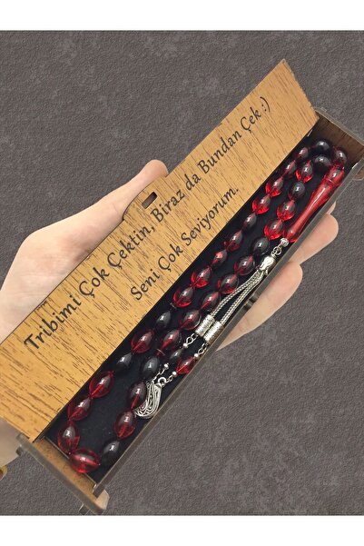 KANUNİ TESBİH Mărgele de rugăciune cu cutie din lemn moară roșu negru