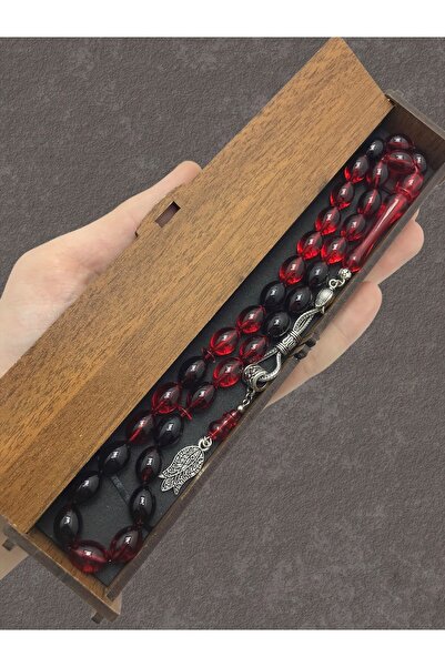 KANUNİ TESBİH Mărgele de rugăciune cu cutie din lemn moară roșu negru