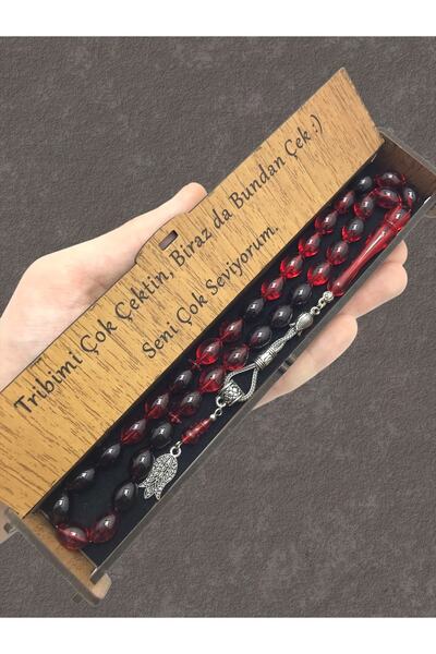 KANUNİ TESBİH Ροζάριο για την Ημέρα του Αγίου Βαλεντίνου, Κόκκινο Μαύρο Μοκέτ...