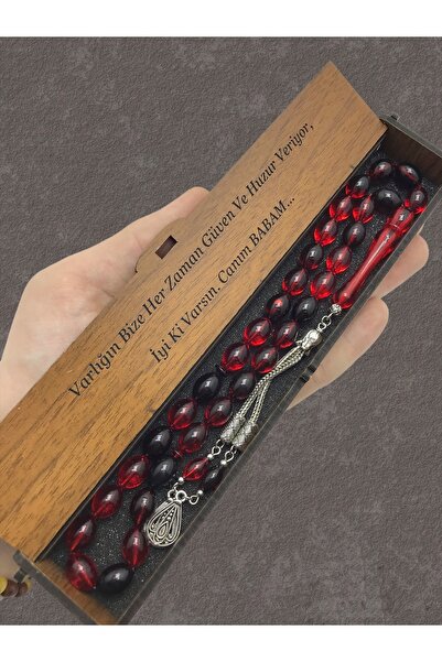 KANUNİ TESBİH Mărgele de rugăciune cu cutie din lemn moară roșu negru