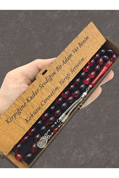 KANUNİ TESBİH Mărgele de rugăciune cu cutie din lemn moară roșu negru