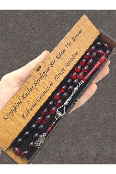 KANUNİ TESBİH Mărgele de rugăciune cu cutie din lemn moară roșu negru