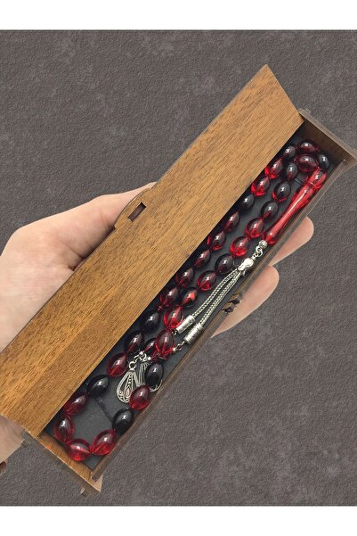 KANUNİ TESBİH Mărgele de rugăciune cu cutie din lemn moară roșu negru