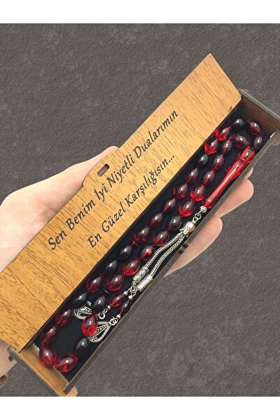 KANUNİ TESBİH Mărgele de rugăciune cu cutie din lemn moară roșu negru