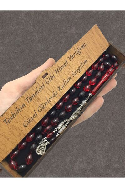 KANUNİ TESBİH Ροζάριο για την Ημέρα του Αγίου Βαλεντίνου, Κόκκινο Μαύρο Μοκέτ...