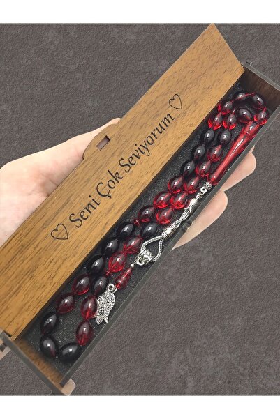 KANUNİ TESBİH Mărgele de rugăciune cu cutie din lemn moară roșu negru