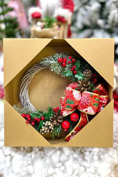 Huzur Party Store Χριστουγεννιάτικο Διακόσμηση - 33x33 εκ. Χριστουγεννιάτικο στεφάνι λουλούδι πόρτας, Πρωτοχρονιάτικο στολίδι